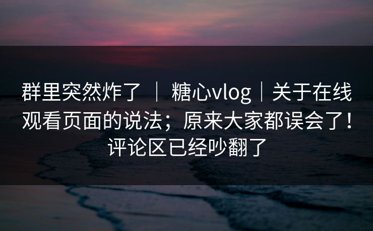 群里突然炸了 | 糖心vlog|关于在线观看页面的说法;原来大家都误会了!评论区已经吵翻了